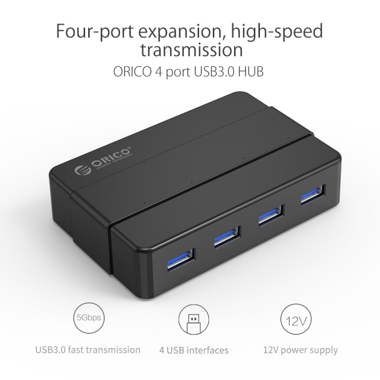 ORICO H4928-U3 HUB USB 3.0 de 4 puertos ABS de alta velocidad con adaptador de corriente de 12 V para teléfonos inteligentes / tabletas