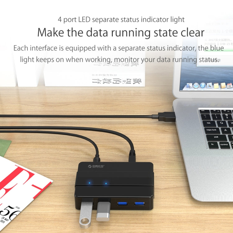 ORICO H4928-U3 HUB USB 3.0 de 4 puertos ABS de alta velocidad con adaptador de corriente de 12 V para teléfonos inteligentes / tabletas