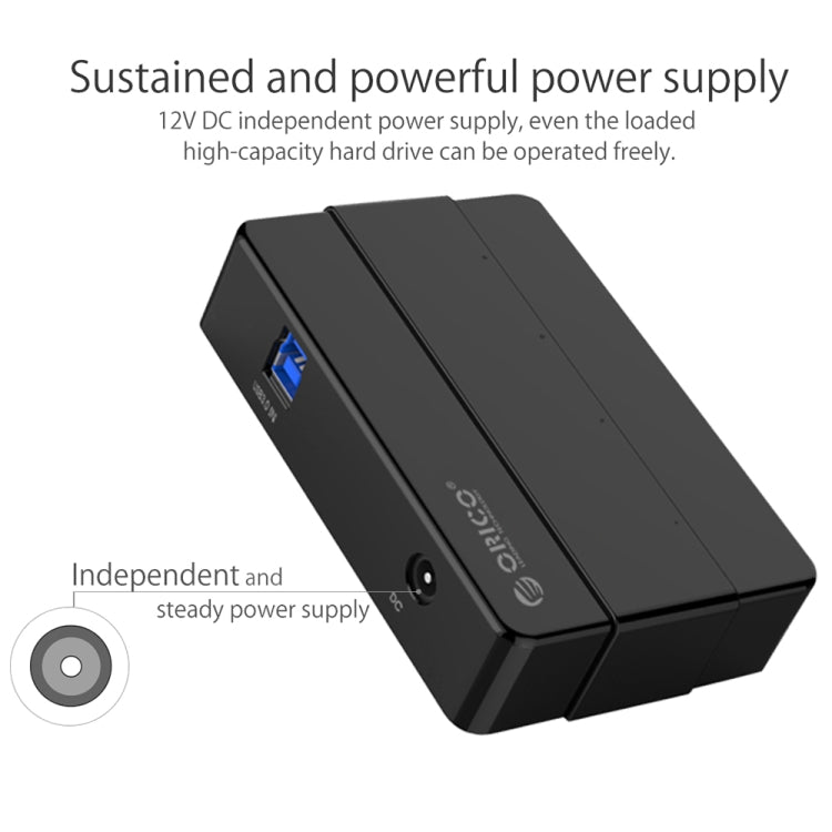 ORICO H4928-U3 HUB USB 3.0 de 4 puertos ABS de alta velocidad con adaptador de corriente de 12 V para teléfonos inteligentes / tabletas