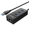 ORICO HR01-U3 ABS 3 puertos USB3.0 HUB Splitter con tarjeta de red externa RJ45 Gigabit Ethernet 5 Gbps para portátiles/escritorio/Ultrabook, etc.