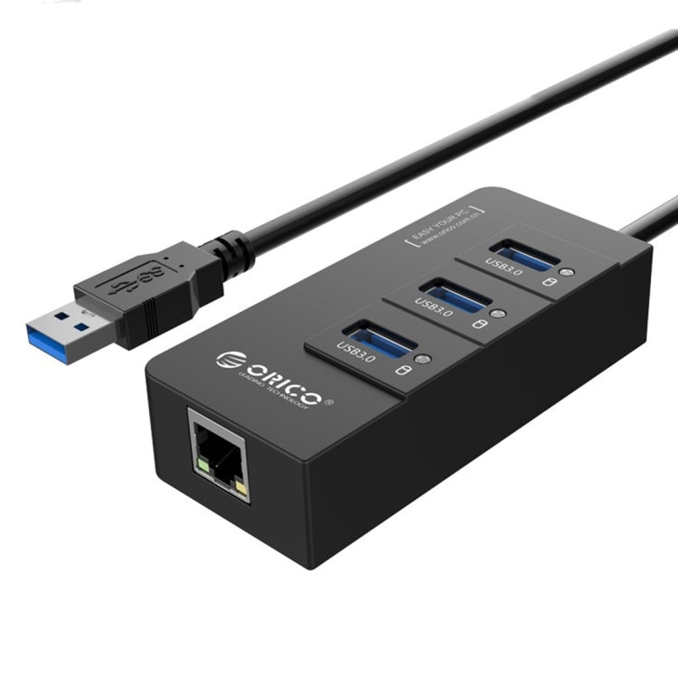 ORICO HR01-U3 ABS 3 puertos USB3.0 HUB Splitter con tarjeta de red externa RJ45 Gigabit Ethernet 5 Gbps para portátiles/escritorio/Ultrabook, etc.