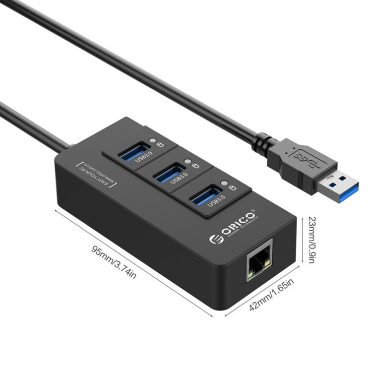 ORICO HR01-U3 ABS 3 puertos USB3.0 HUB Splitter con tarjeta de red externa RJ45 Gigabit Ethernet 5 Gbps para portátiles/escritorio/Ultrabook, etc.