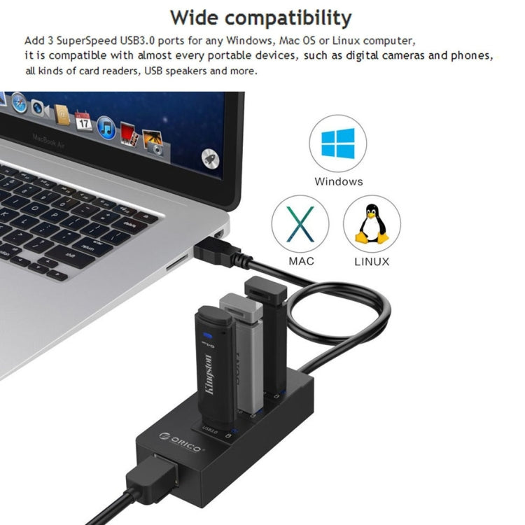 ORICO HR01-U3 ABS 3 puertos USB3.0 HUB Splitter con tarjeta de red externa RJ45 Gigabit Ethernet 5 Gbps para portátiles/escritorio/Ultrabook, etc.
