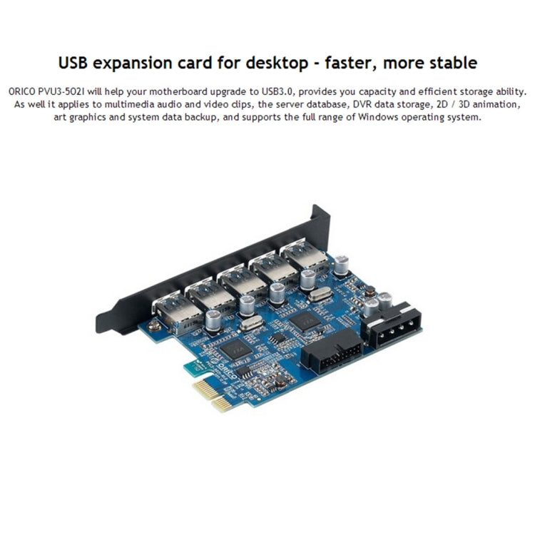 ORICO PVU3-5O2I USB3.0 * 5 + ranura de 20 pines * 1 tarjeta PCI Express para escritorio, transmisión de datos supervelocidad de 5 Gbps, 5 Ports USB3.0