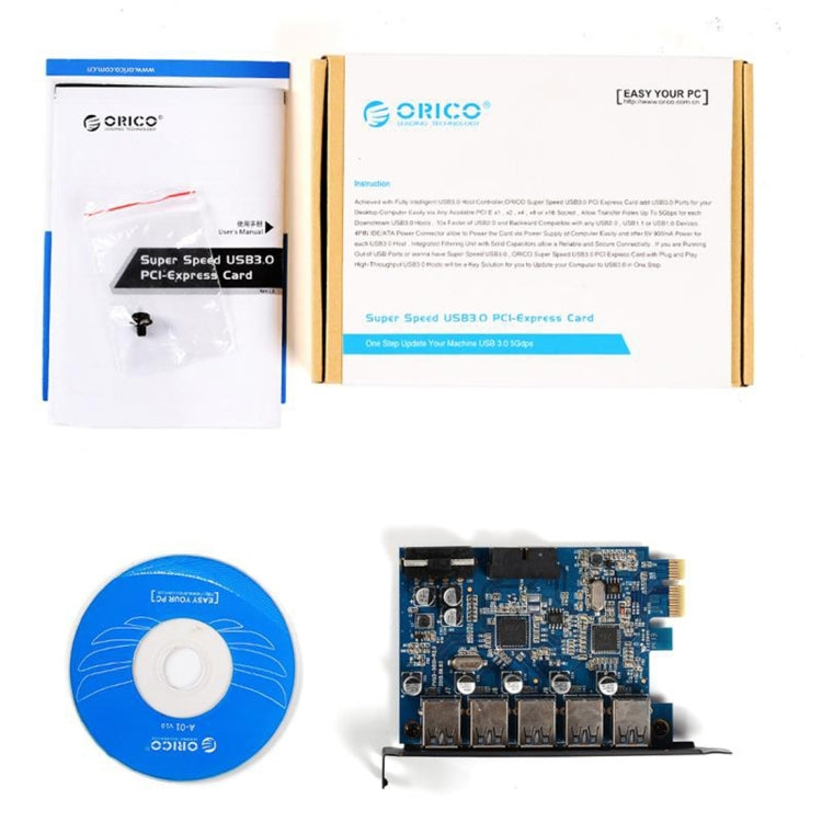 ORICO PVU3-5O2I USB3.0 * 5 + ranura de 20 pines * 1 tarjeta PCI Express para escritorio, transmisión de datos supervelocidad de 5 Gbps, 5 Ports USB3.0