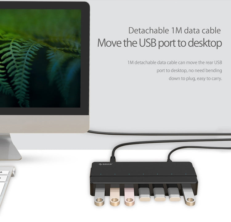 ORICO H7928-U3 HUB USB 3.0 de escritorio de material ABS de 7 puertos con cable de 1 m, USB 3.0