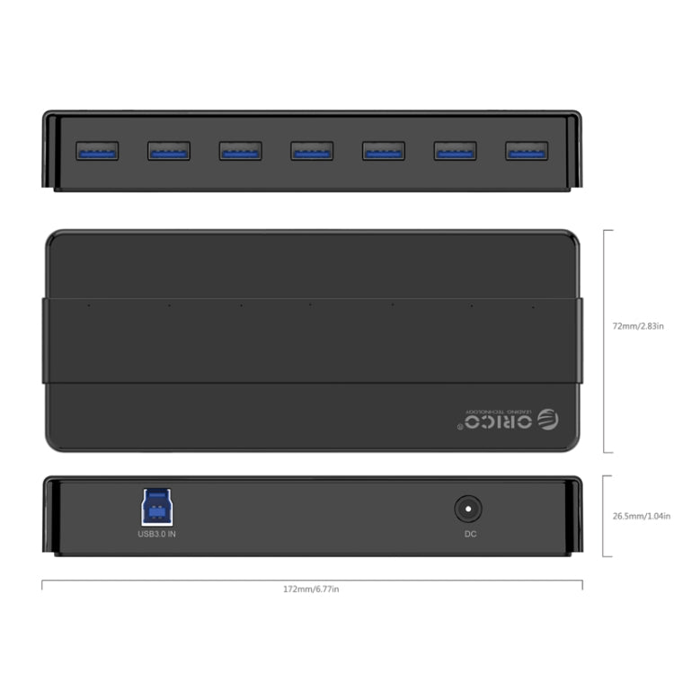 ORICO H7928-U3 HUB USB 3.0 de escritorio de material ABS de 7 puertos con cable de 1 m, USB 3.0