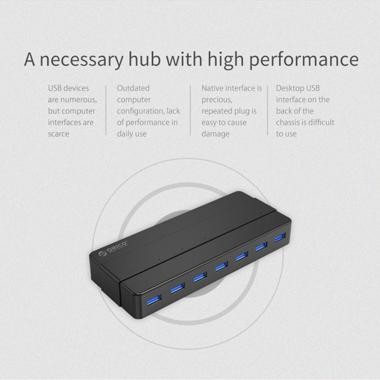 ORICO H7928-U3 HUB USB 3.0 de escritorio de material ABS de 7 puertos con cable de 1 m, USB 3.0