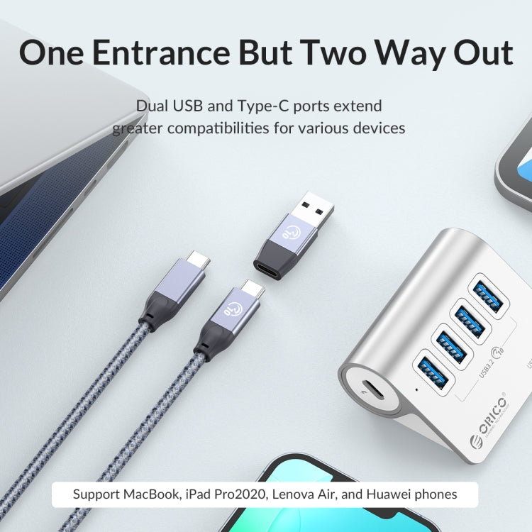 ORICO M3CU2 HUB de aleación de aluminio de 4 puertos tipo C y USB 3.2 Gen2 de 10 Gbps, M3CU2