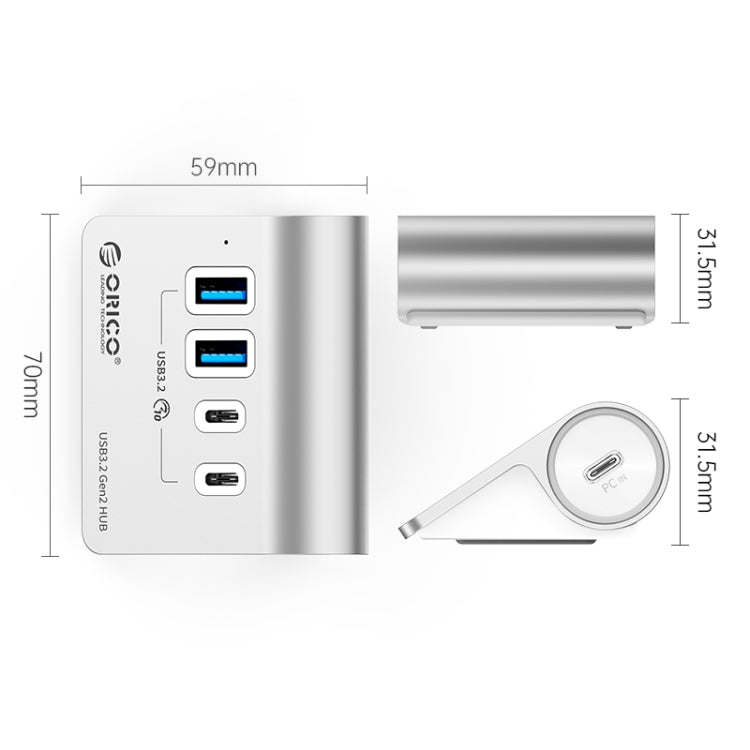 ORICO M3CU2 HUB de aleación de aluminio de 4 puertos tipo C y USB 3.2 Gen2 de 10 Gbps, M3CU2