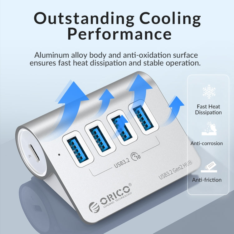 ORICO M3CU2 HUB de aleación de aluminio de 4 puertos tipo C y USB 3.2 Gen2 de 10 Gbps, M3CU2