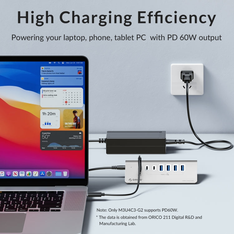 ORICO M3CU2 HUB de aleación de aluminio de 4 puertos tipo C y USB 3.2 Gen2 de 10 Gbps, M3CU2
