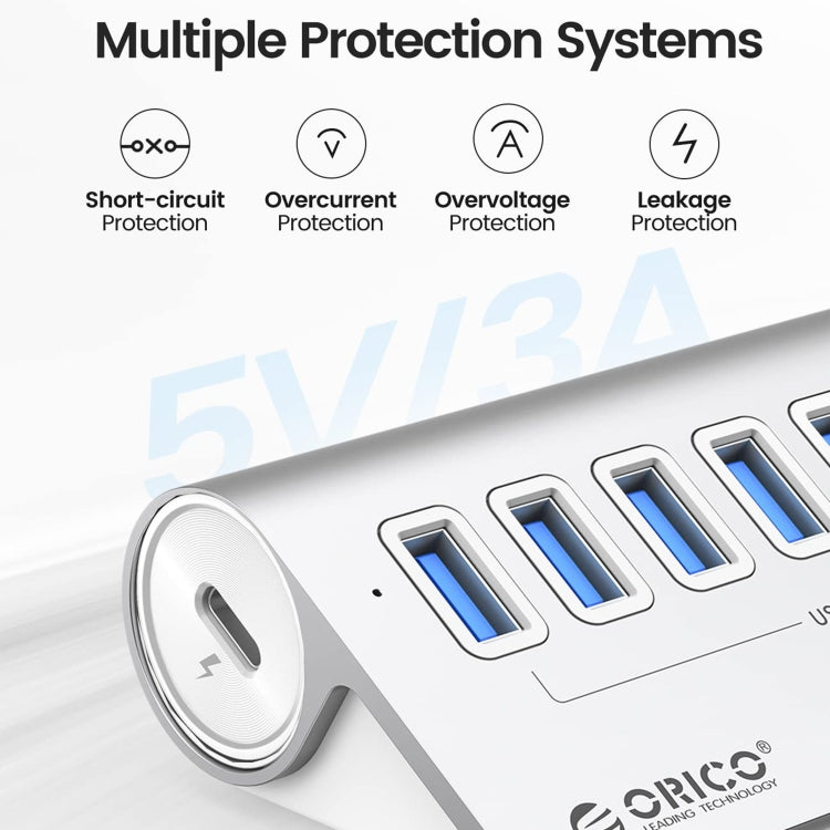 ORICO M3U7 HUB USB 3.2 Gen1 de 7 puertos de aleación de aluminio de 5 Gbps con cable de 1 m, M3U7 1m