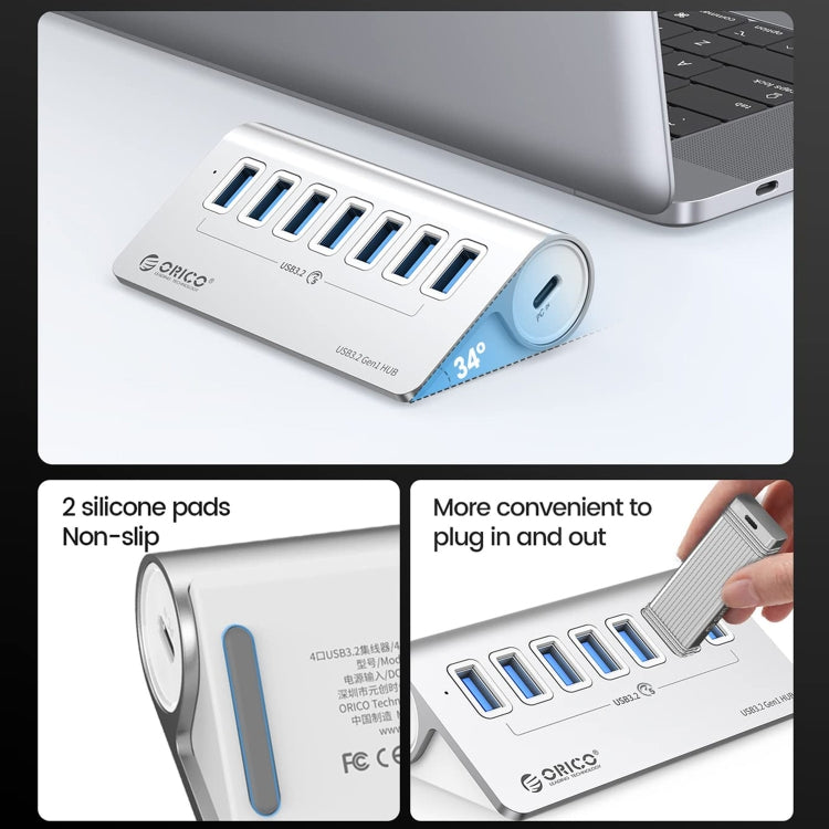 ORICO M3U7 HUB USB 3.2 Gen1 de 7 puertos de aleación de aluminio de 5 Gbps con cable de 1 m, M3U7 1m