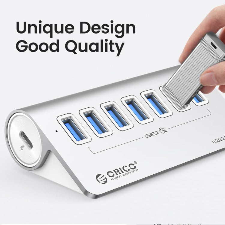 ORICO M3U7-G2 HUB de aleación de aluminio de 7 puertos USB 3.2 Gen2 de 10 Gbps con cable de 0,5 m, M3U7-G2 0.5m