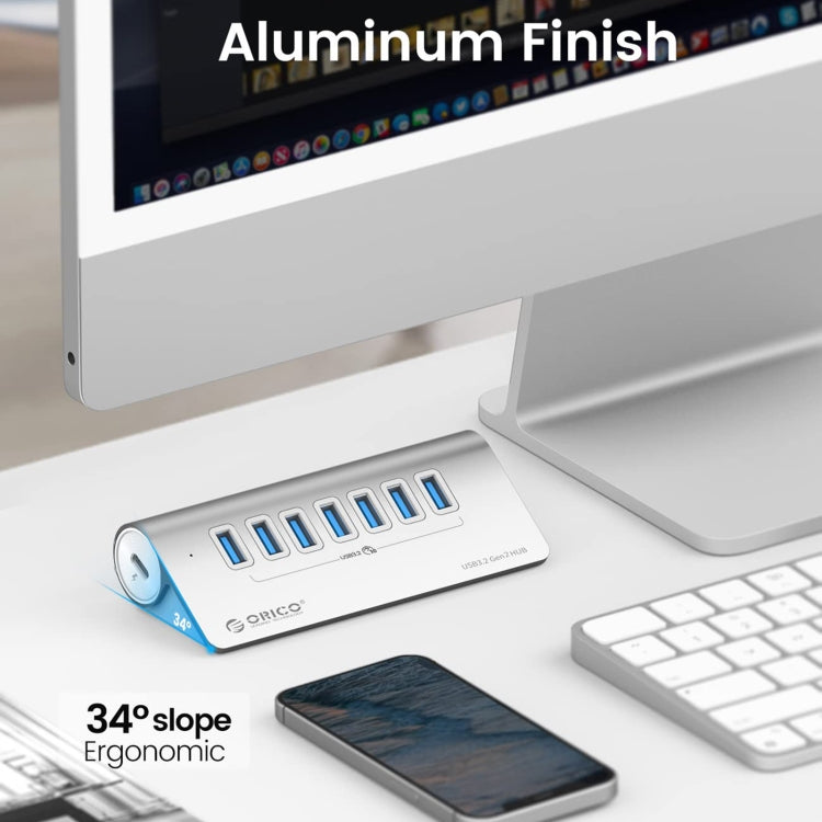 ORICO M3U7-G2 HUB de aleación de aluminio de 7 puertos USB 3.2 Gen2 de 10 Gbps con cable de 1 m, M3U7-G2 1m