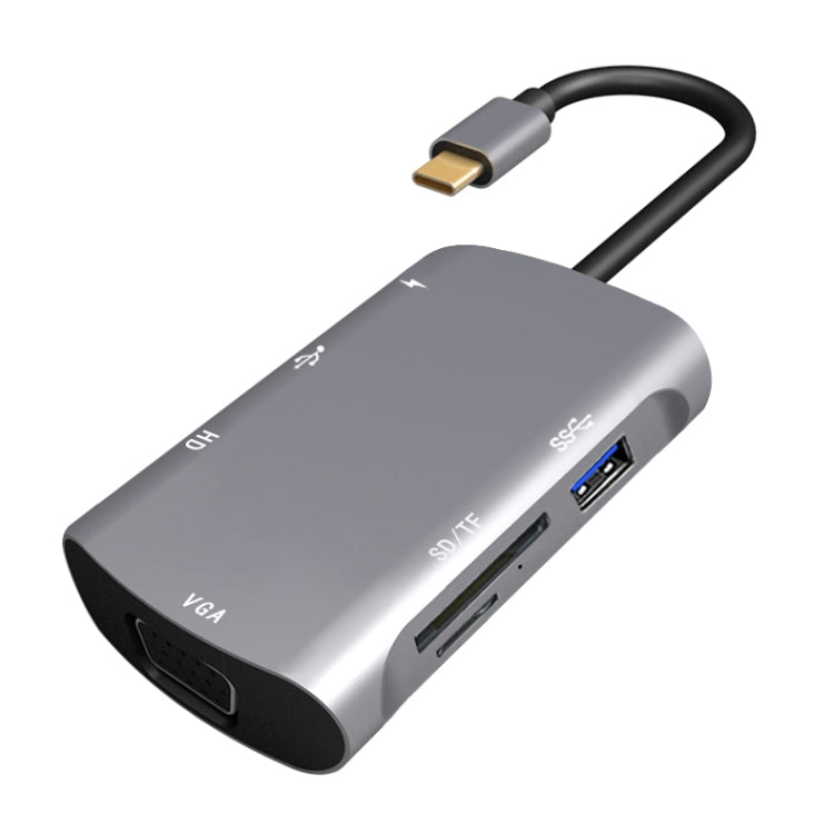 V217E 7 en 1 Tipo C / USB-C a PD + HDMI + VGA + USB3.0 + UB2.0 + SD / TF Estación de acoplamiento multifunción tipo C / USB-C HUB, PD+HDMI+VGA+USB3.0+UB2.0+SD / TF