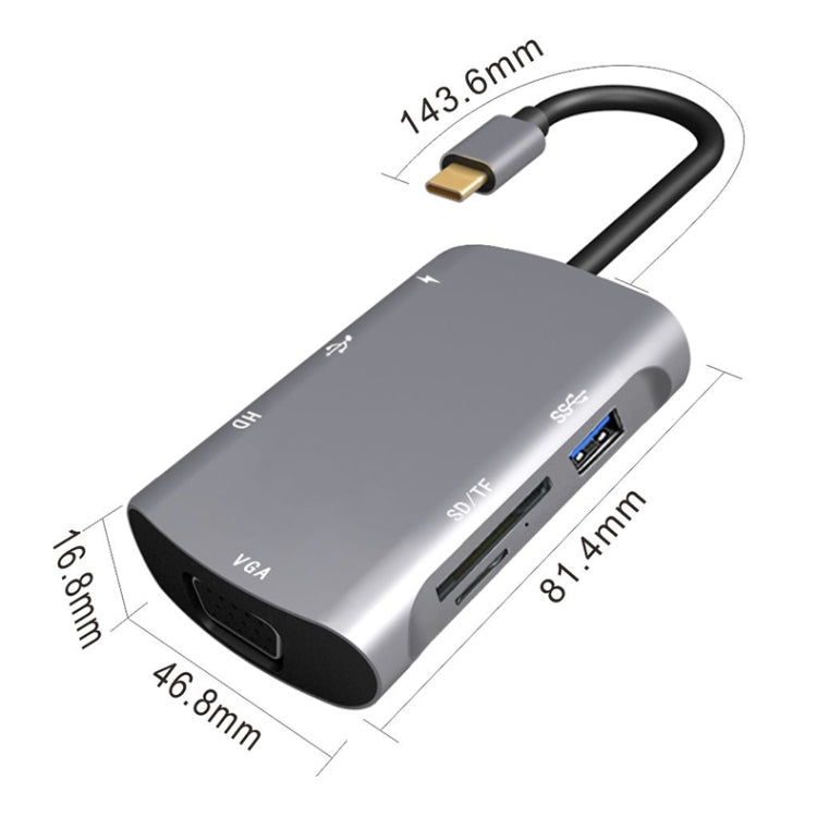 V217E 7 en 1 Tipo C / USB-C a PD + HDMI + VGA + USB3.0 + UB2.0 + SD / TF Estación de acoplamiento multifunción tipo C / USB-C HUB, PD+HDMI+VGA+USB3.0+UB2.0+SD / TF