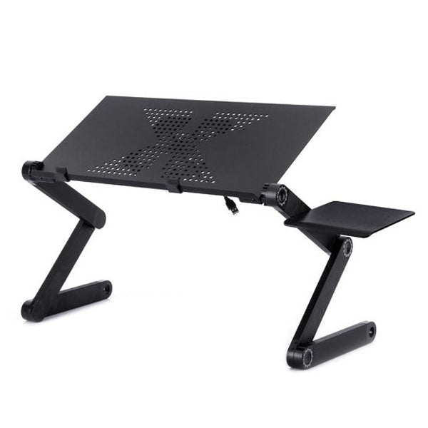 Soporte de escritorio portátil de aleación de aluminio plegable ajustable de 360 grados con ventiladores geniales y alfombrilla de ratón para ordenador portátil/portátil, with Mouse Pad & Cooling Fan, with Mouse Pad & Cooling Fan (M)