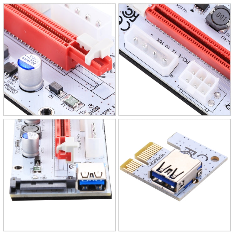 PCE164P-N06 VER008S USB 3.0 PCI-E Express 1x a 16x PCI-E Extender Adaptador de tarjeta elevadora Alimentación SATA de 15 pines Puerto de fuente de alimentación de 6 pines + 4 pines con cable USB de 60 cm, VER008S Red