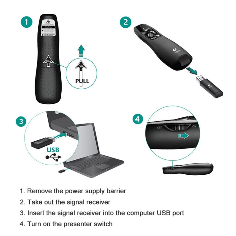 Lápiz de control remoto PPT presentador inalámbrico Logitech R400 2,4 Ghz, R400