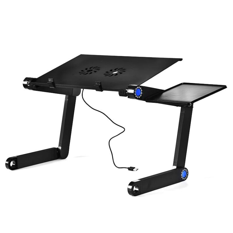 Soporte de escritorio portátil de aleación de aluminio plegable ajustable de 360 grados con ventiladores de CPU dobles y alfombrilla de ratón para ordenador portátil/portátil, with Mouse Pad & 2 Cooling Fan