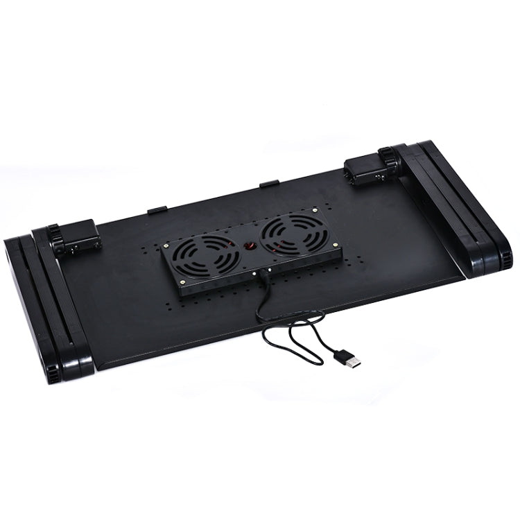 Soporte de escritorio portátil de aleación de aluminio plegable ajustable de 360 grados con ventiladores de CPU dobles y alfombrilla de ratón para ordenador portátil/portátil, with Mouse Pad & 2 Cooling Fan