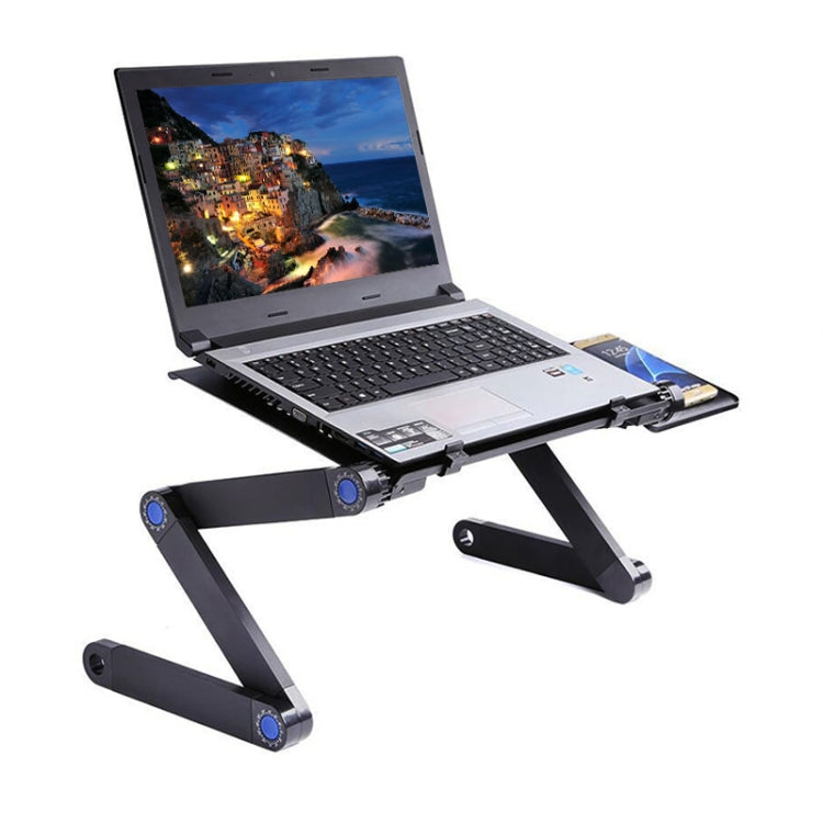 Soporte de escritorio portátil de aleación de aluminio plegable ajustable de 360 grados con ventiladores de CPU dobles y alfombrilla de ratón para ordenador portátil/portátil, with Mouse Pad & 2 Cooling Fan