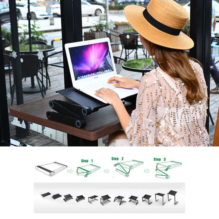 Soporte de escritorio portátil de aleación de aluminio plegable ajustable de 360 grados con ventiladores de CPU dobles y alfombrilla de ratón para ordenador portátil/portátil, with Mouse Pad & 2 Cooling Fan
