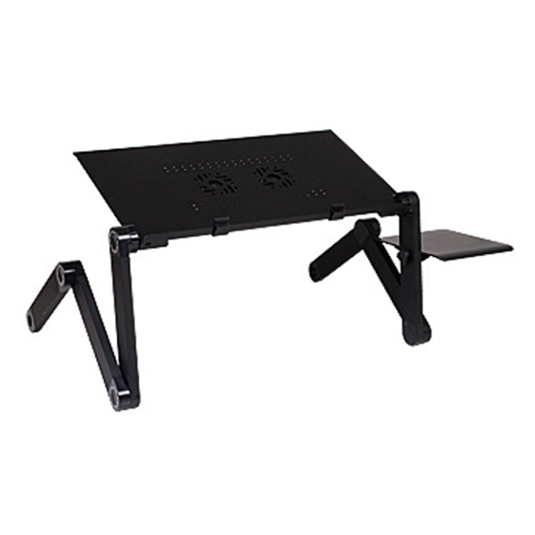 Soporte de escritorio portátil de aleación de aluminio plegable ajustable de 360 grados con ventiladores de CPU dobles y alfombrilla para mouse para computadora portátil / portátil, tamaño de escritorio: 420 mm x 260 mm, 420 x 260mm