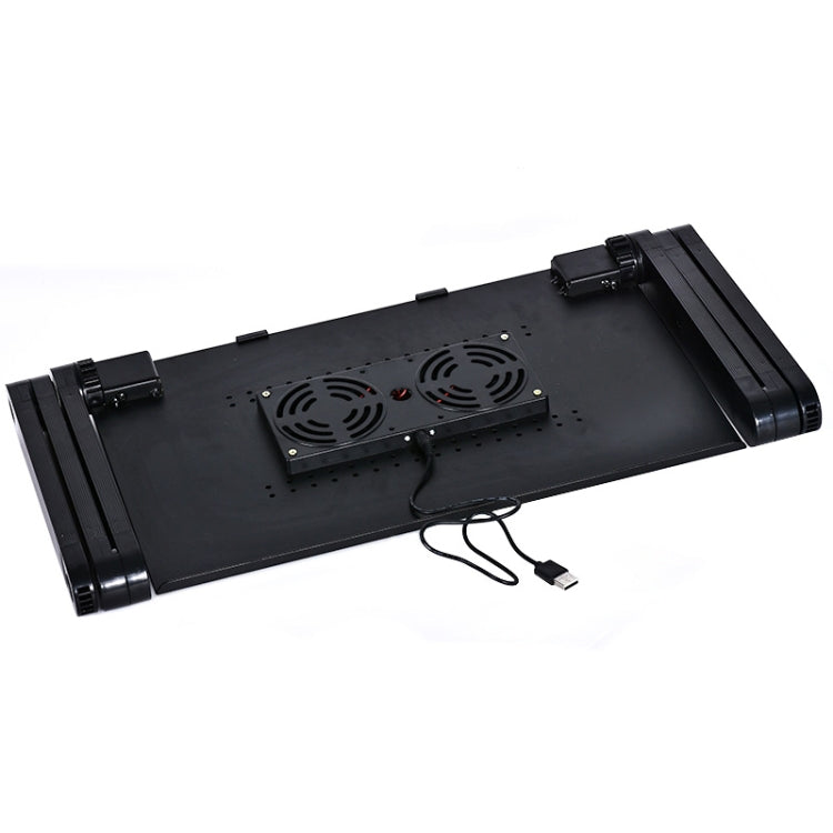 Soporte de escritorio portátil de aleación de aluminio plegable ajustable de 360 grados con ventiladores de CPU dobles y alfombrilla para mouse para computadora portátil / portátil, tamaño de escritorio: 420 mm x 260 mm, 420 x 260mm
