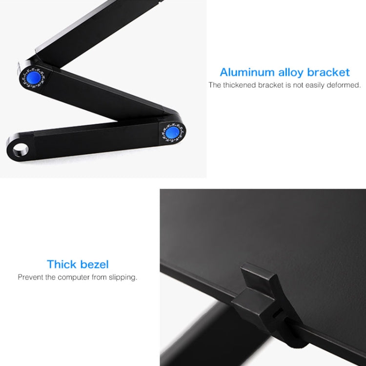 Soporte de escritorio portátil de aleación de aluminio plegable ajustable de 360 grados con ventiladores de CPU dobles y alfombrilla para mouse para computadora portátil / portátil, tamaño de escritorio: 420 mm x 260 mm, 420 x 260mm