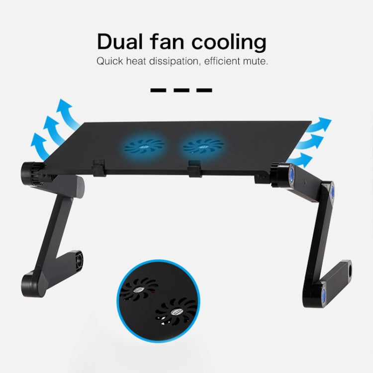 Soporte de escritorio portátil de aleación de aluminio plegable ajustable de 360 grados con ventiladores de CPU dobles y alfombrilla para mouse para computadora portátil / portátil, tamaño de escritorio: 420 mm x 260 mm, 420 x 260mm