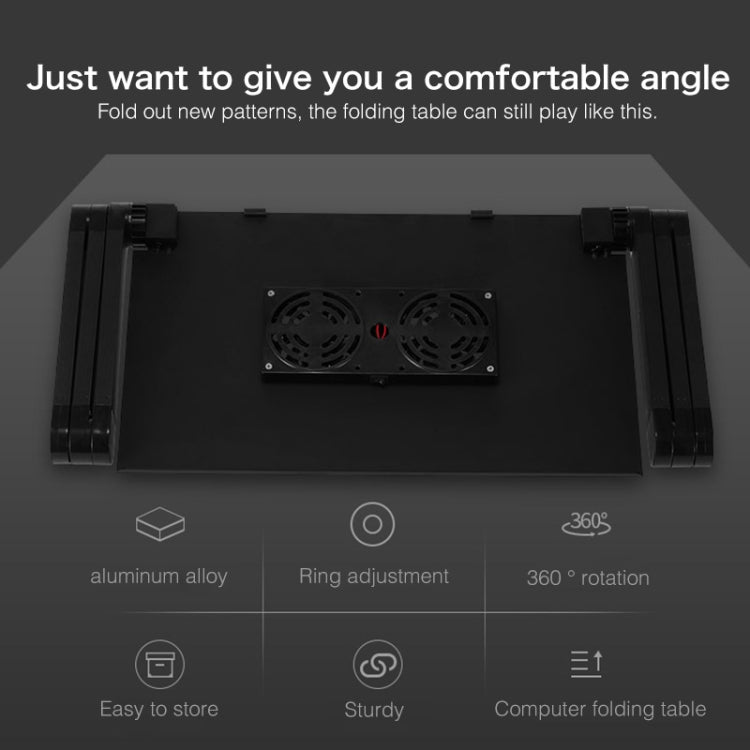 Soporte de escritorio portátil de aleación de aluminio plegable ajustable de 360 grados con ventiladores de CPU dobles y alfombrilla para mouse para computadora portátil / portátil, tamaño de escritorio: 420 mm x 260 mm, 420 x 260mm