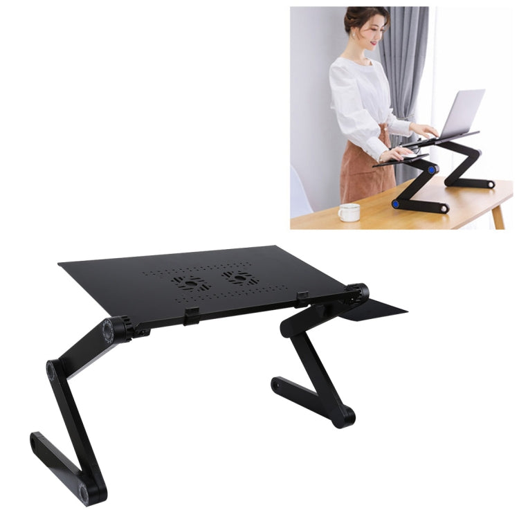 Soporte de escritorio portátil de aleación de aluminio plegable ajustable de 360 grados con ventiladores de CPU dobles y alfombrilla para mouse para computadora portátil / portátil, tamaño de escritorio: 480 mm x 260 mm, 480 x 260mm