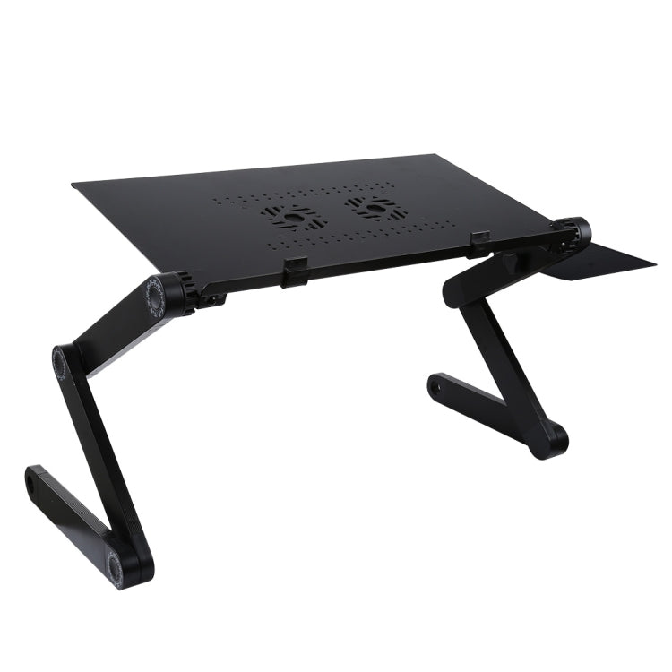 Soporte de escritorio portátil de aleación de aluminio plegable ajustable de 360 grados con ventiladores de CPU dobles y alfombrilla para mouse para computadora portátil / portátil, tamaño de escritorio: 480 mm x 260 mm, 480 x 260mm