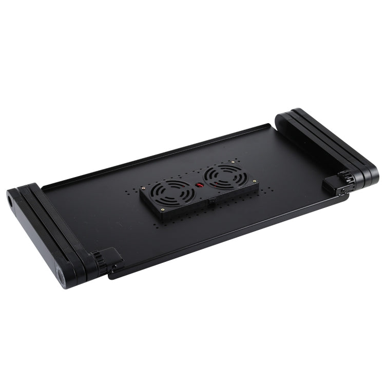 Soporte de escritorio portátil de aleación de aluminio plegable ajustable de 360 grados con ventiladores de CPU dobles y alfombrilla para mouse para computadora portátil / portátil, tamaño de escritorio: 480 mm x 260 mm, 480 x 260mm