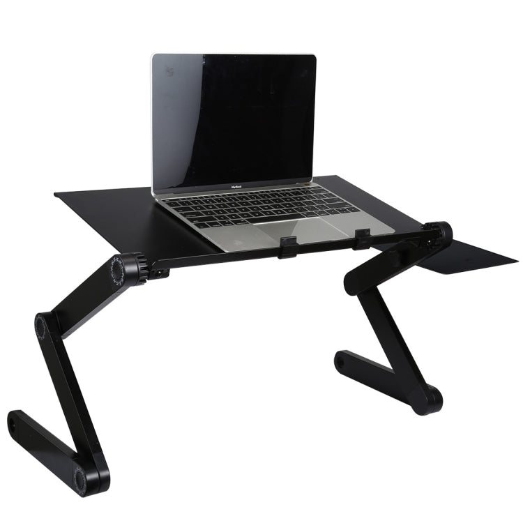 Soporte de escritorio portátil de aleación de aluminio plegable ajustable de 360 grados con ventiladores de CPU dobles y alfombrilla para mouse para computadora portátil / portátil, tamaño de escritorio: 480 mm x 260 mm, 480 x 260mm