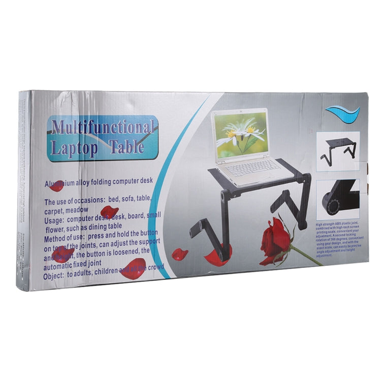 Soporte de escritorio portátil de aleación de aluminio plegable ajustable de 360 grados con ventiladores de CPU dobles y alfombrilla para mouse para computadora portátil / portátil, tamaño de escritorio: 480 mm x 260 mm, 480 x 260mm