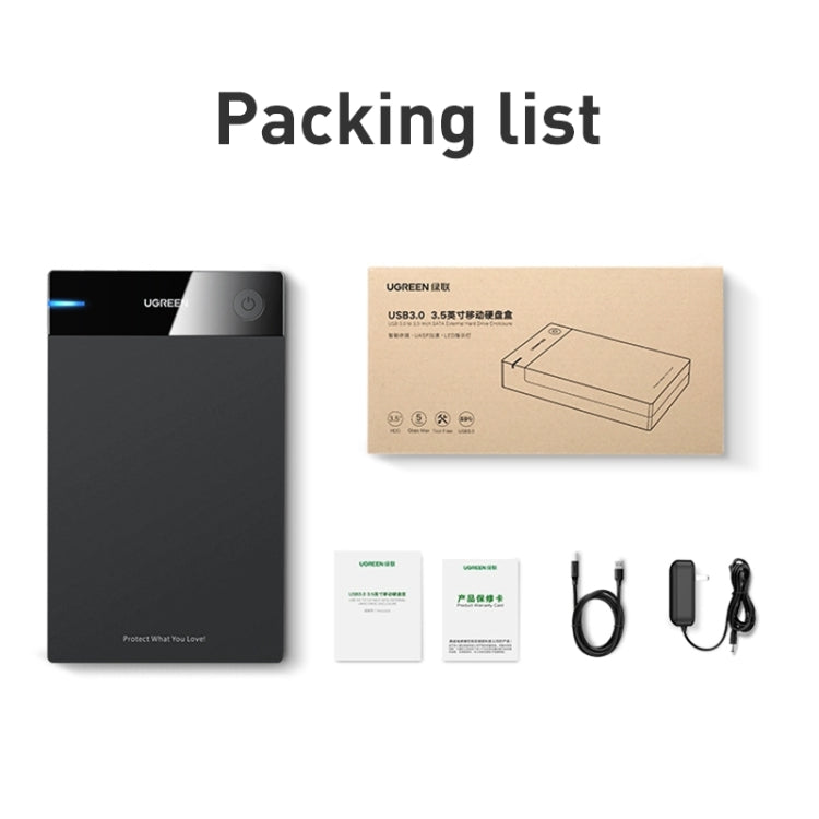 Caja UGREEN US222 HDD 2,5/3,5 pulgadas SATA a USB 3,0 SSD adaptador caja de unidad de disco duro Funda de disco duro externa, compatible con protocolo UASP, US222 HDD Case