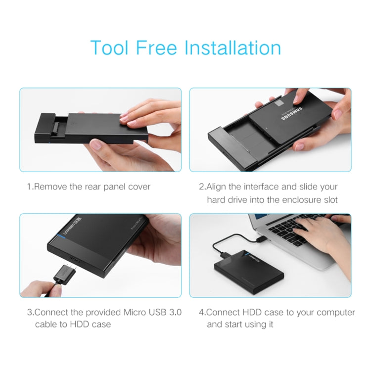 UGREEN US221 HDD Enclosure 2,5 pulgadas SATA a USB 3,0 SSD adaptador caja de unidad de disco duro Funda de disco duro externo, compatible con protocolo UASP, US221 Removable Cable, US221 Fixed Cable
