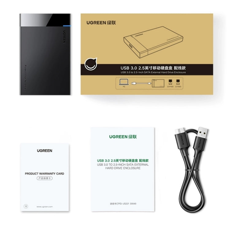 UGREEN US221 HDD Enclosure 2,5 pulgadas SATA a USB 3,0 SSD adaptador caja de unidad de disco duro Funda de disco duro externo, compatible con protocolo UASP, US221 Removable Cable, US221 Fixed Cable