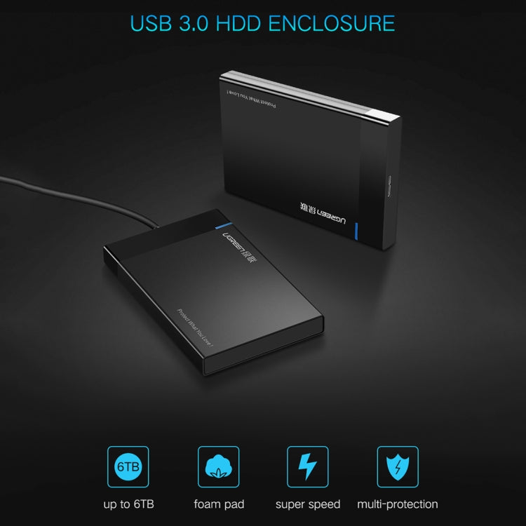 UGREEN US221 HDD Enclosure 2,5 pulgadas SATA a USB 3,0 SSD adaptador caja de unidad de disco duro Funda de disco duro externo, compatible con protocolo UASP, US221 Removable Cable, US221 Fixed Cable