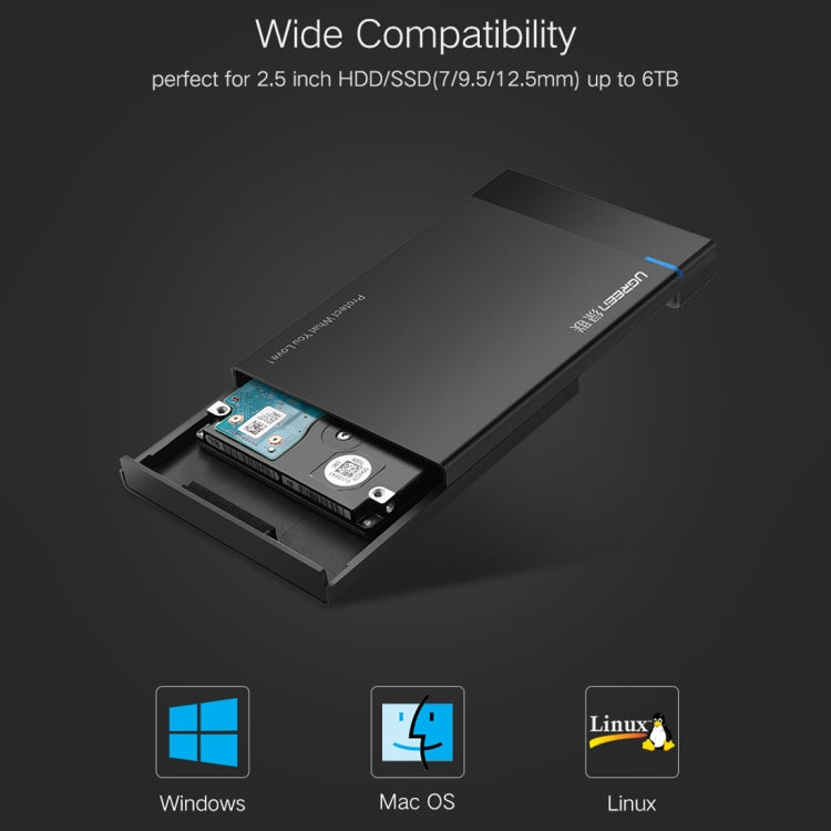 UGREEN US221 HDD Enclosure 2,5 pulgadas SATA a USB 3,0 SSD adaptador caja de unidad de disco duro Funda de disco duro externo, compatible con protocolo UASP, US221 Removable Cable, US221 Fixed Cable