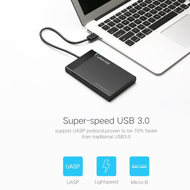 UGREEN US221 HDD Enclosure 2,5 pulgadas SATA a USB 3,0 SSD adaptador caja de unidad de disco duro Funda de disco duro externo, compatible con protocolo UASP, US221 Removable Cable, US221 Fixed Cable
