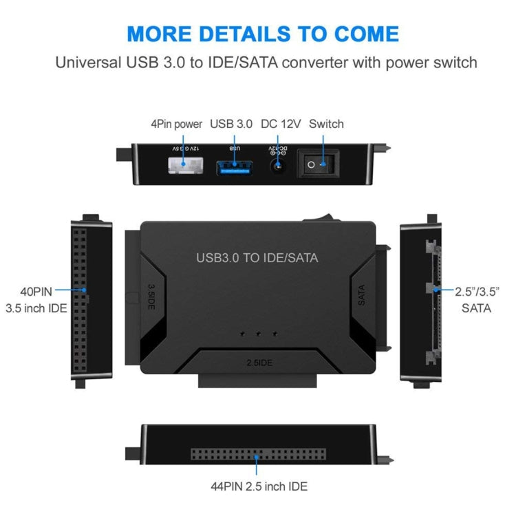 Cable adaptador convertidor de unidad de disco duro USB 3.0 a SATA / IDE para disco duro SATA IDE de 2,5 pulgadas / 3,5 pulgadas, longitud del cable: 1 m, US160