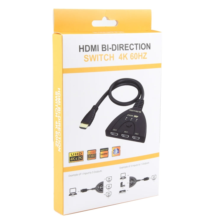 Conmutador bidireccional HDMI 3 x 1 4K 60Hz con cable HDMI flexible, Bi-Direction