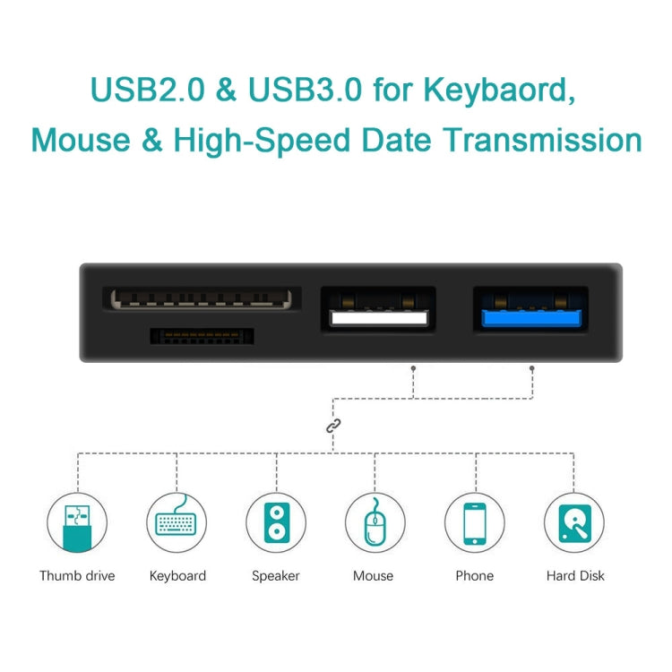 ROCKETEK RT-SGO727 USB 3.0 + USB 2.0 + Hub de interfaz micro USB para Microsoft Surface Go, con 2 ranuras para tarjetas TF y SD, RT-SGO727