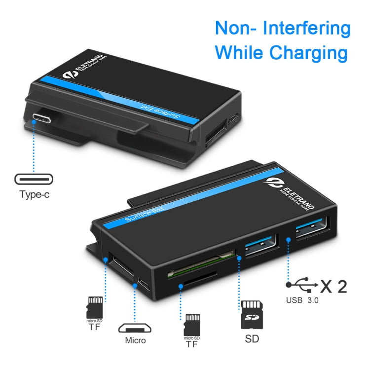 ROCKETEK RT-SGO737 2 USB 3.0 + Hub de interfaz micro USB para Microsoft Surface Go, con 2 ranuras para tarjetas TF y tarjetas SD, RT-SGO737