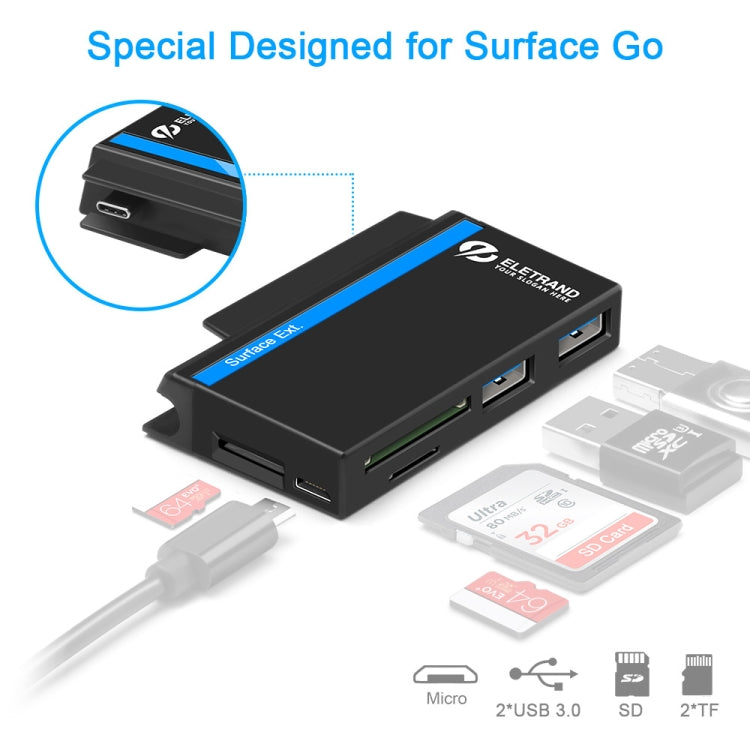 ROCKETEK RT-SGO737 2 USB 3.0 + Hub de interfaz micro USB para Microsoft Surface Go, con 2 ranuras para tarjetas TF y tarjetas SD, RT-SGO737